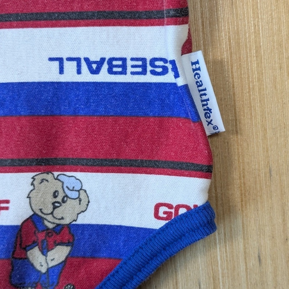 Vintage Healthtex Baby Boys Sports Teddy Bear Striped Bodysuit 18M Soccer Tennis - Picture 2 of 6